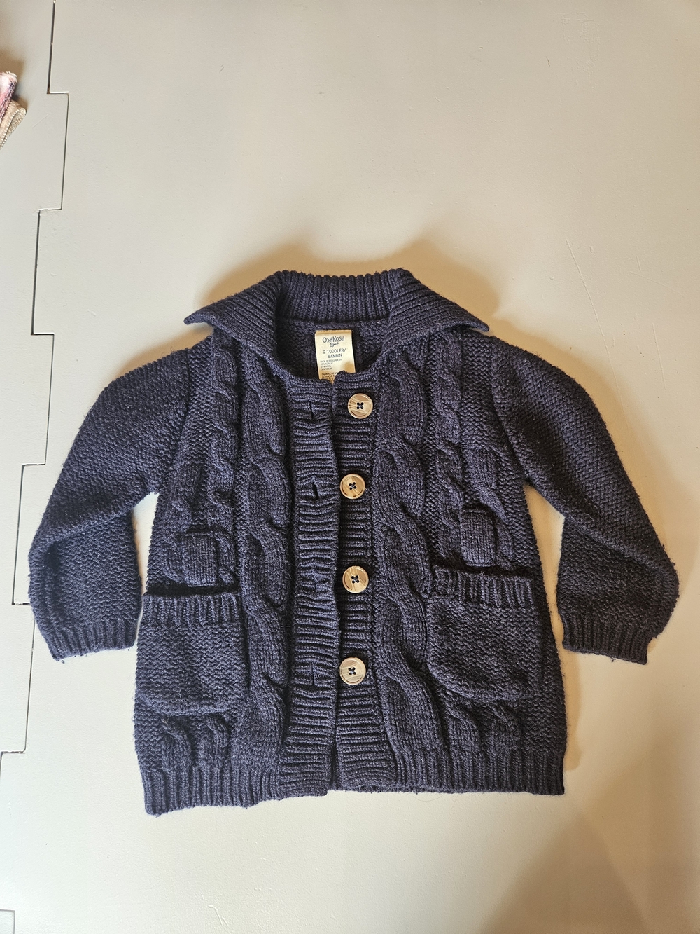 OshKosh B'gosh Navy Cable Knit Cardigan with Wooden Buttons